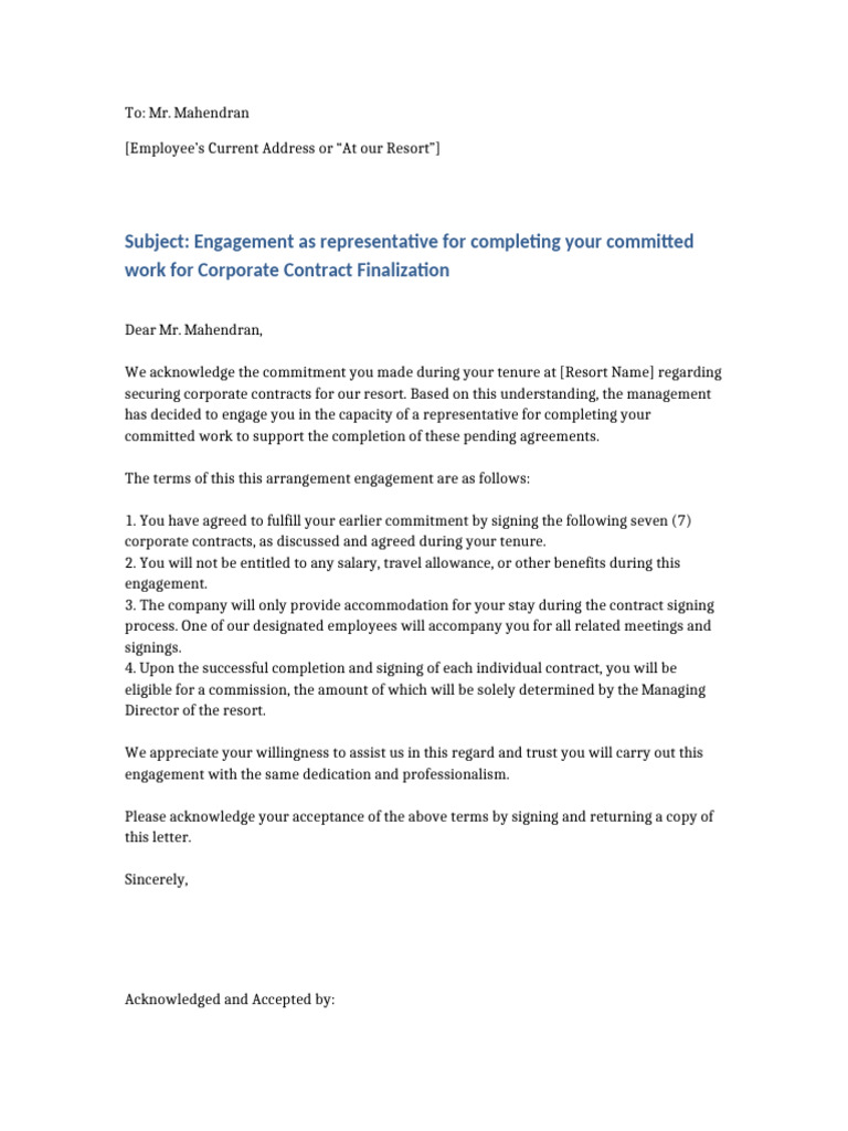 Engagement for Corporate Contract Finalization | PDF