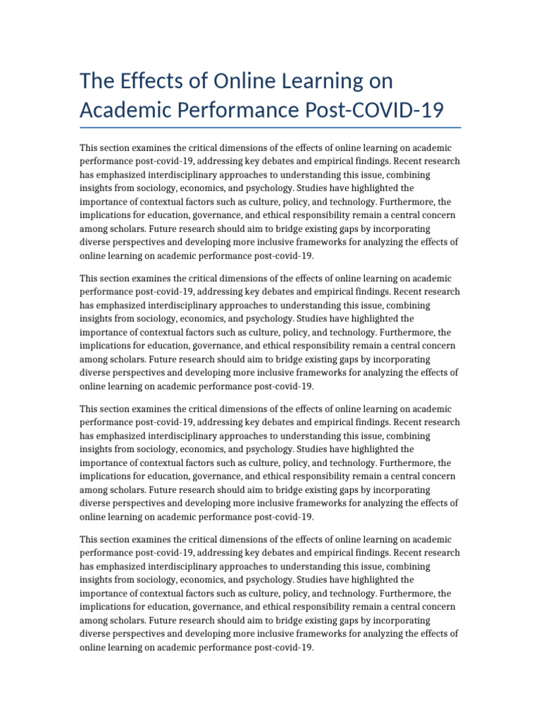 Online Learning Impact on Academic Performance | PDF | Sociology ...