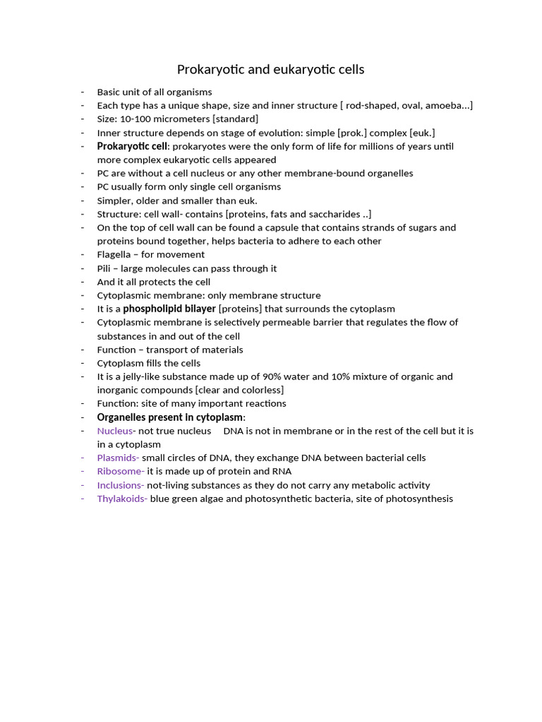 Prokaryotic and Eukaryotic Cells | PDF