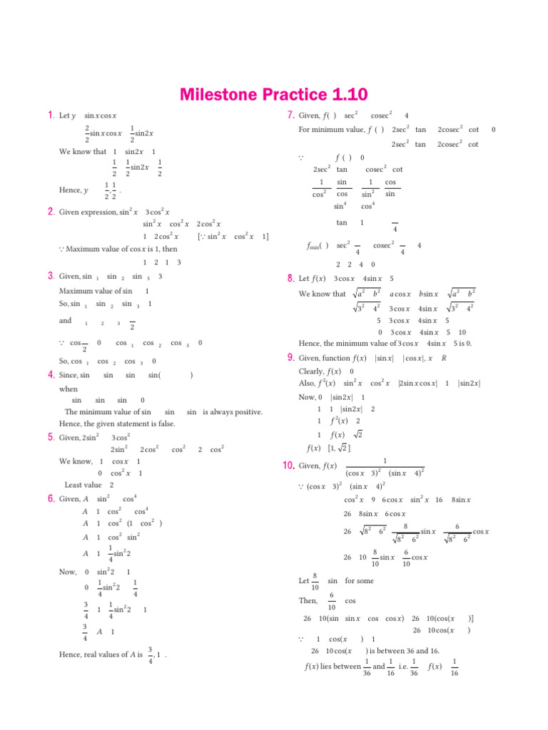 Trigonometric Function Analysis and Values | PDF