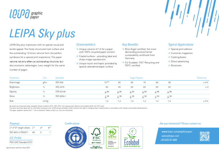 LEIPA Sky Plus Paper Overview | PDF | Paper