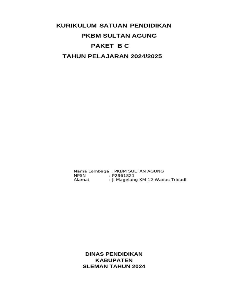 Kurikulum PKBM 2025 untuk Pendidikan Kesetaraan | PDF