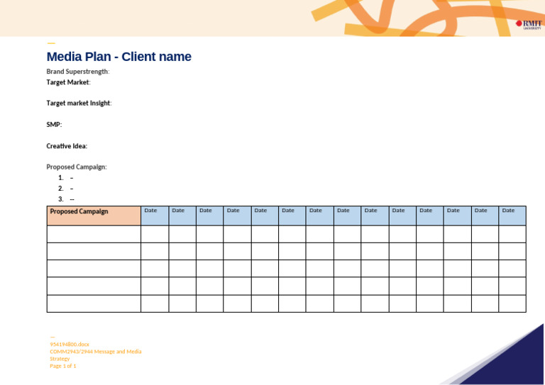COMM2943 44 A3 Media Plan Template | PDF