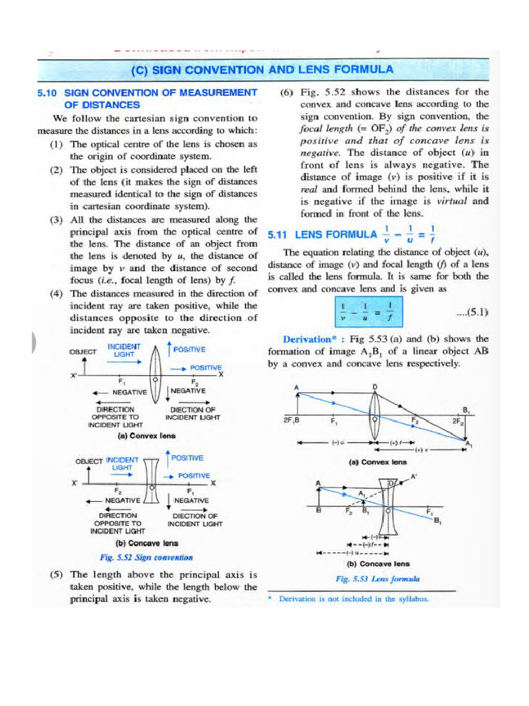 Sign Convention For Lenses | PDF