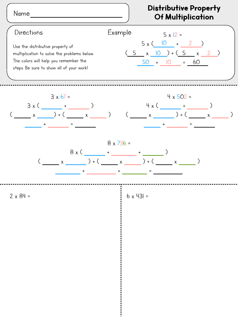 Distributive Property Practice Worksheet | PDF | Mathematics