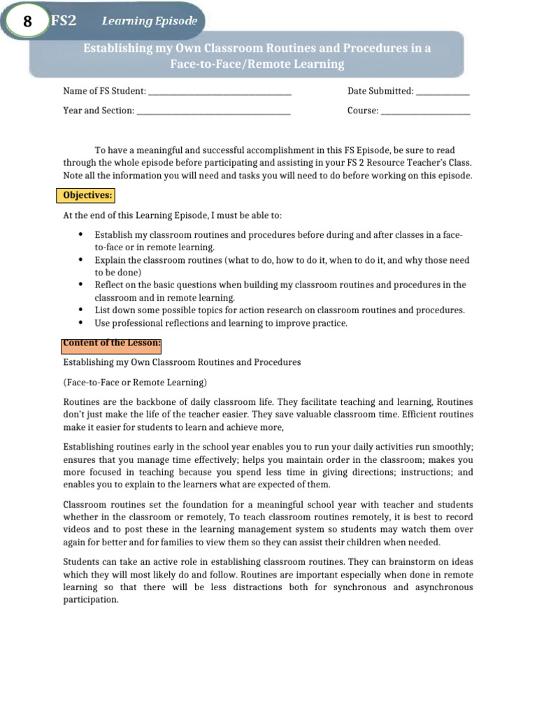 Classroom Routines for Effective Learning | PDF | Classroom | Learning