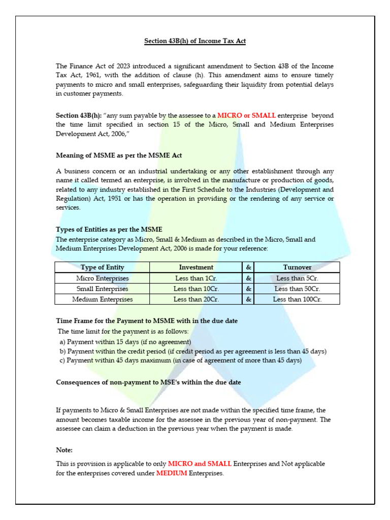 Amendment to Section 43B(h) Explained | PDF | Expense | Accounts Payable