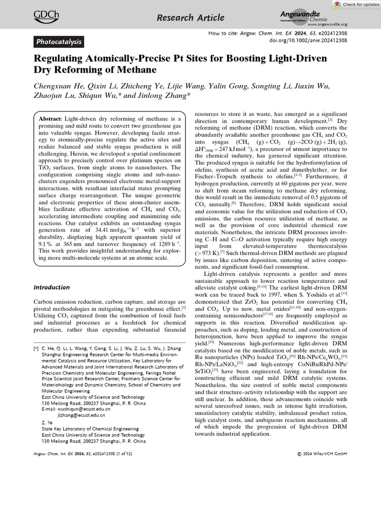 Angew Chem Int Ed - 2024 - He - Regulating Atomically Precise PT Sites ...