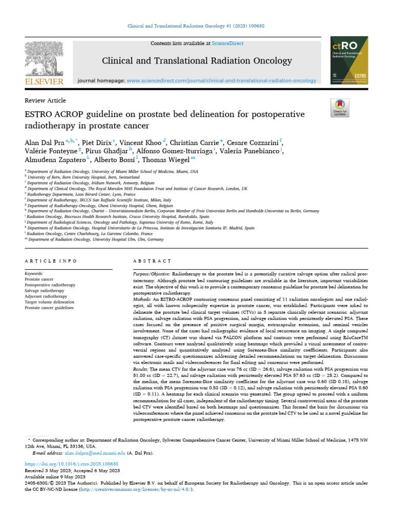 ESTRO ACROP Prostate Bed Guidelines | PDF | Radiation Therapy ...