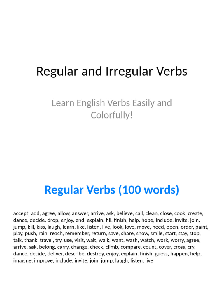 Regular and Irregular Verbs Colorful | PDF