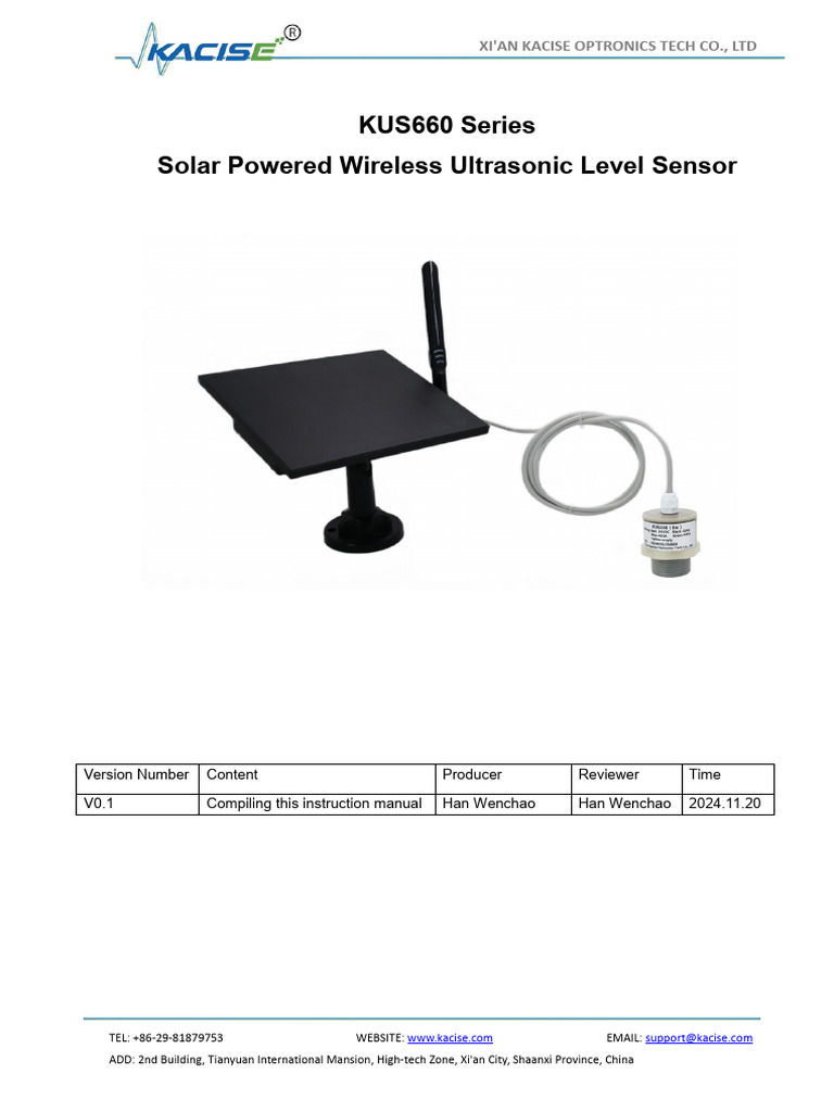 KUS660 Series Solar Powered Wireless Ultrasonic Level Sensor | PDF ...