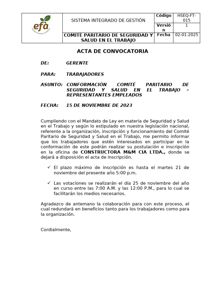 Acta de Conformación COPASST 2023 | PDF | Valores | Gobierno