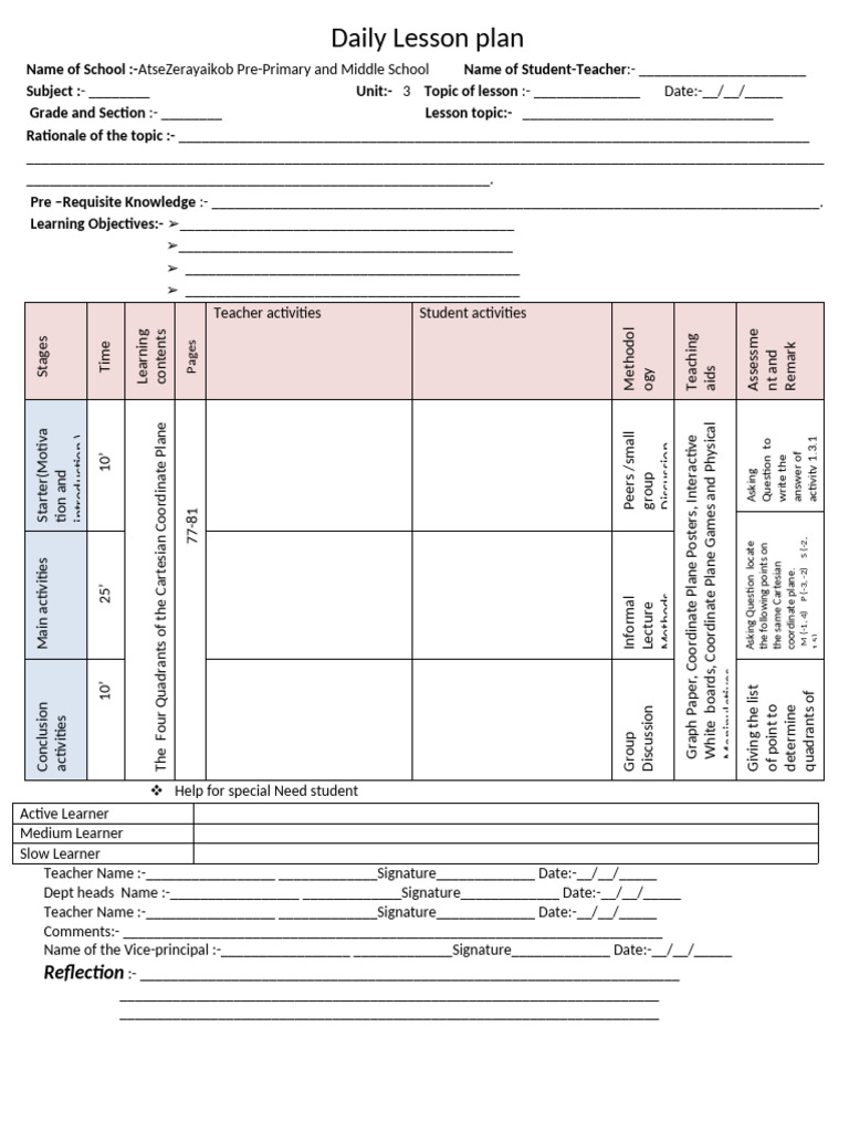 Daily Lesson Plan 22222222222 | PDF | Cartesian Coordinate System ...