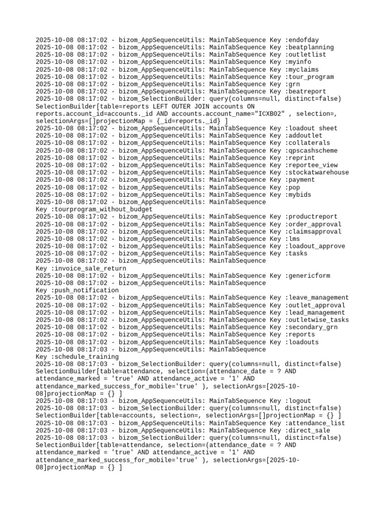 Bizom App Sequence Keys Overview | PDF | Java (Programming Language ...