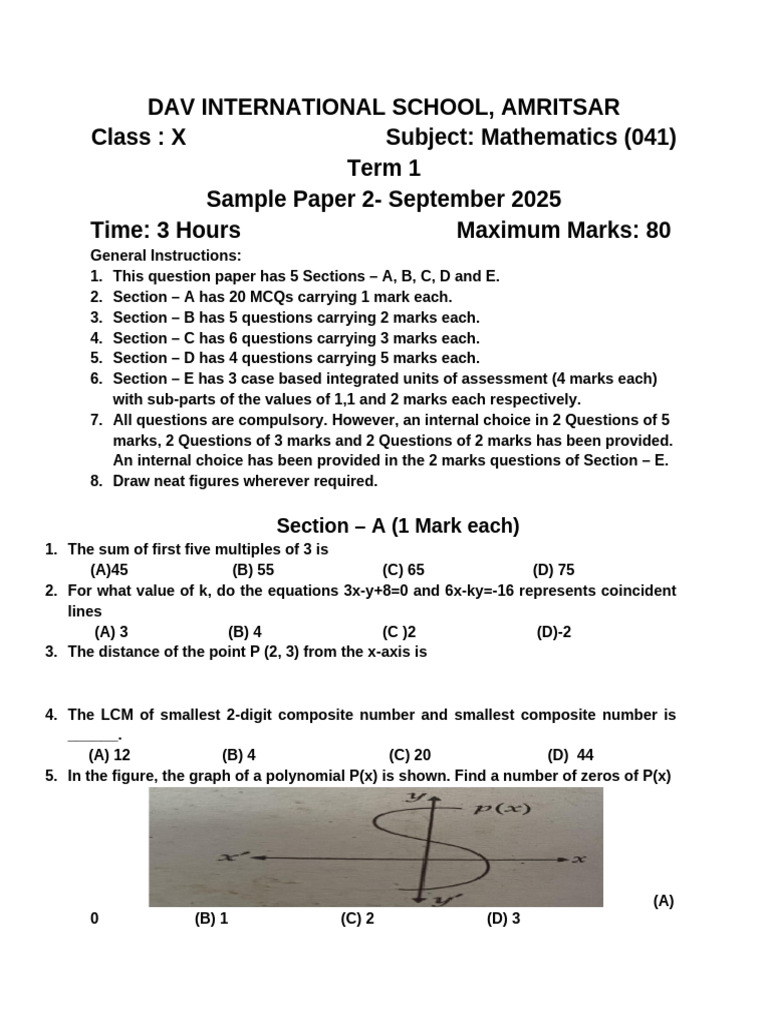 Class X Mathematics Sample Paper 2025 | PDF | Circle | Polynomial