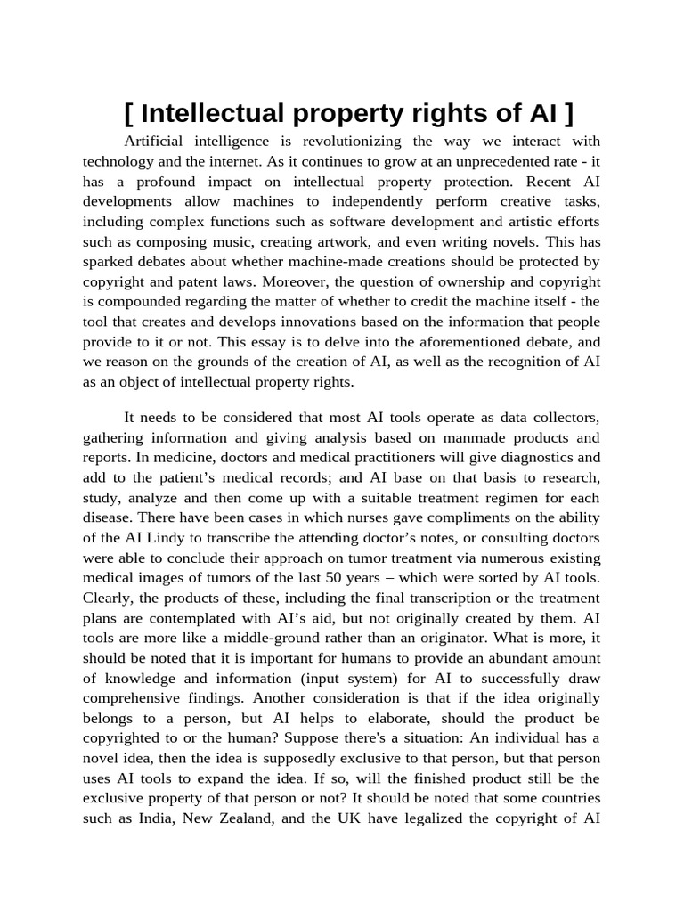 Intellectual Property Rights of AI 2 Fixed | PDF | Intelligence (AI ...