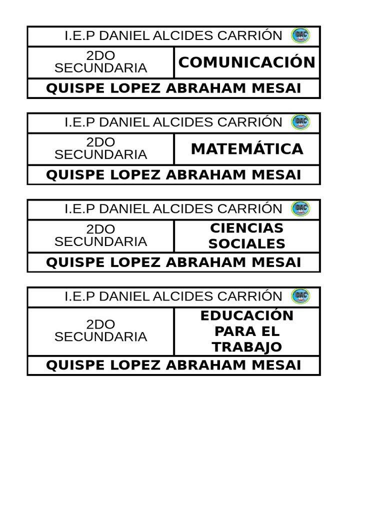 Materias 2do Secundaria I.E.P. Carrión | PDF