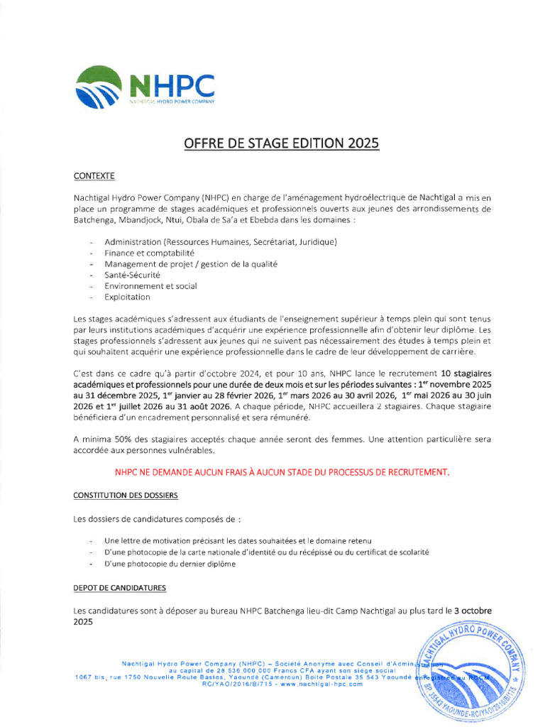 Offre de Stage Communautaire 2025-2026 | PDF