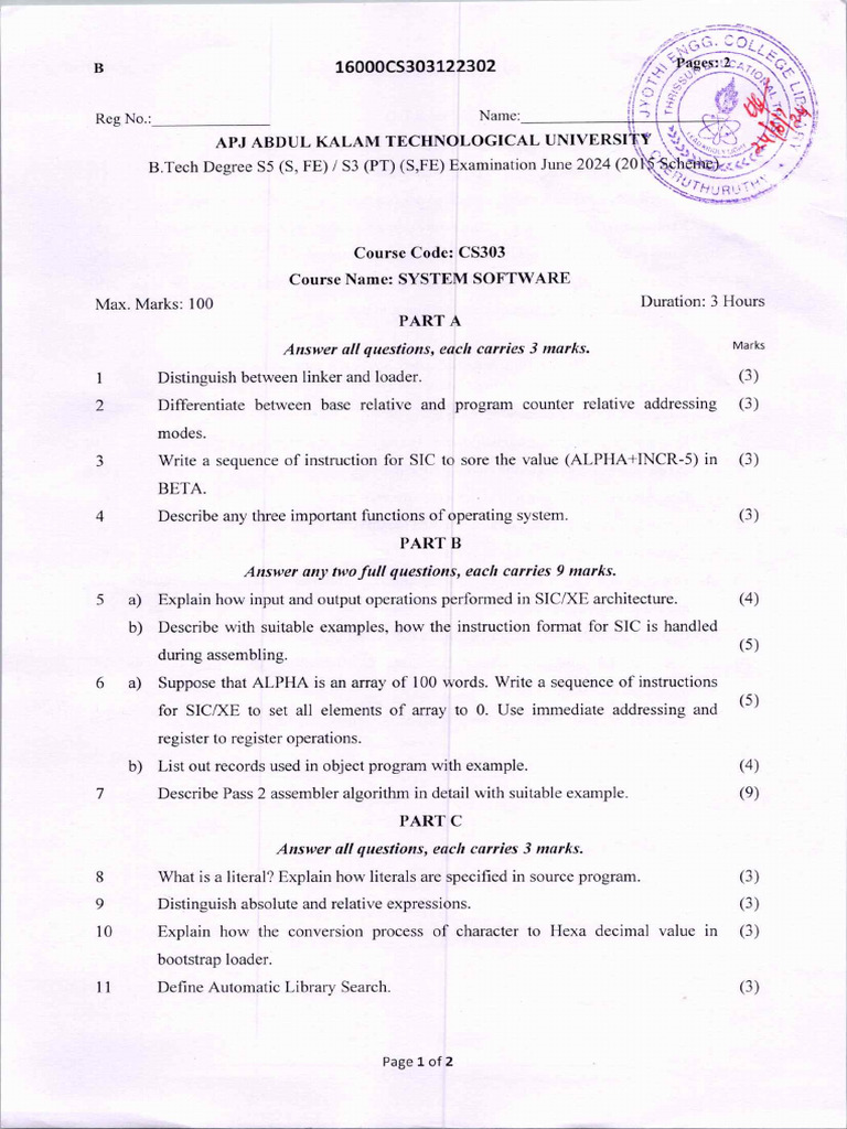 Cs303 System Software June 2024 | PDF