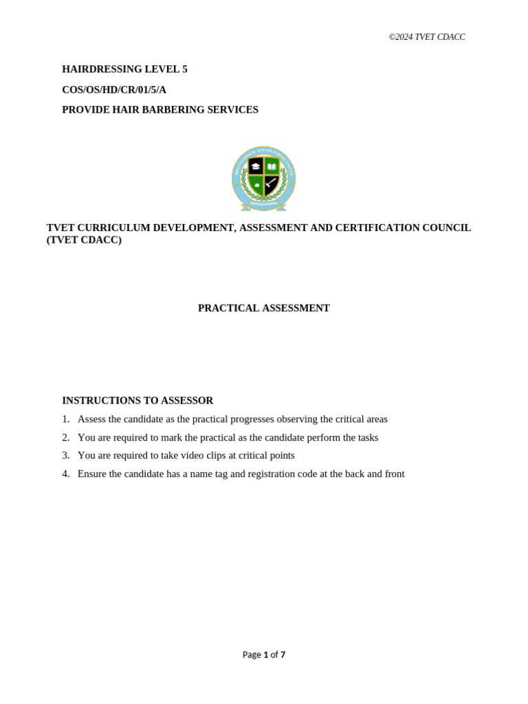 Hair Barbering Services Assessment Guide | PDF