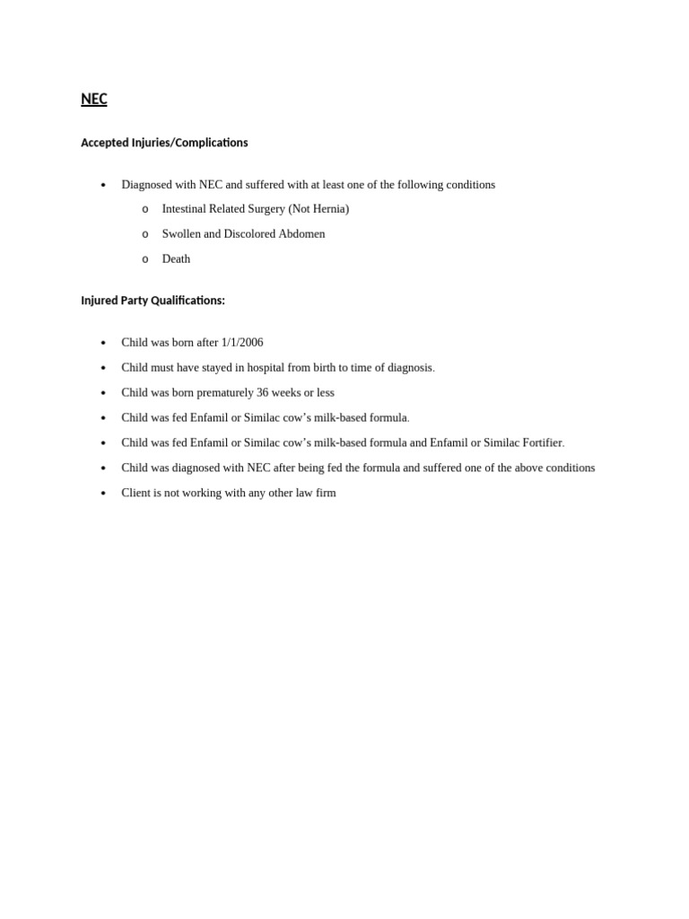 NEC Injury Claims for Premature Infants | PDF