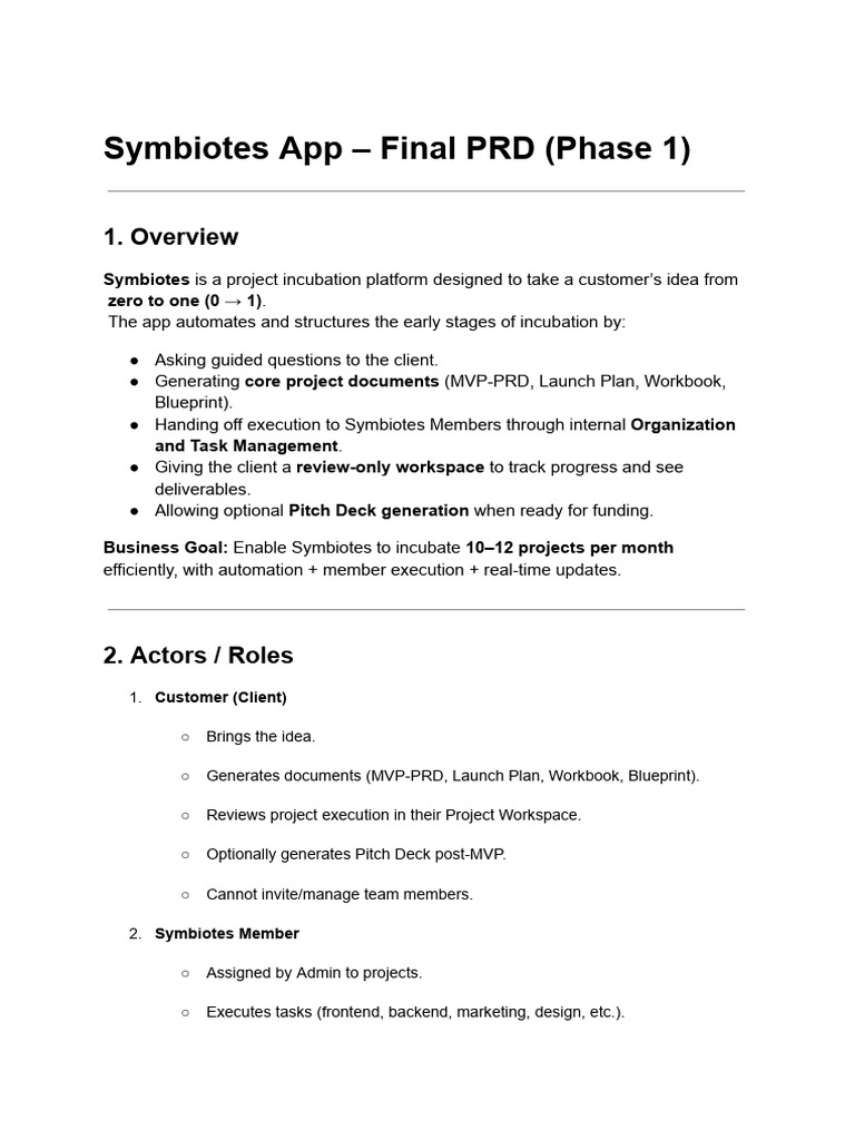 Symbiotes App - Final PRD (Phase 1) | PDF | Computing | Software