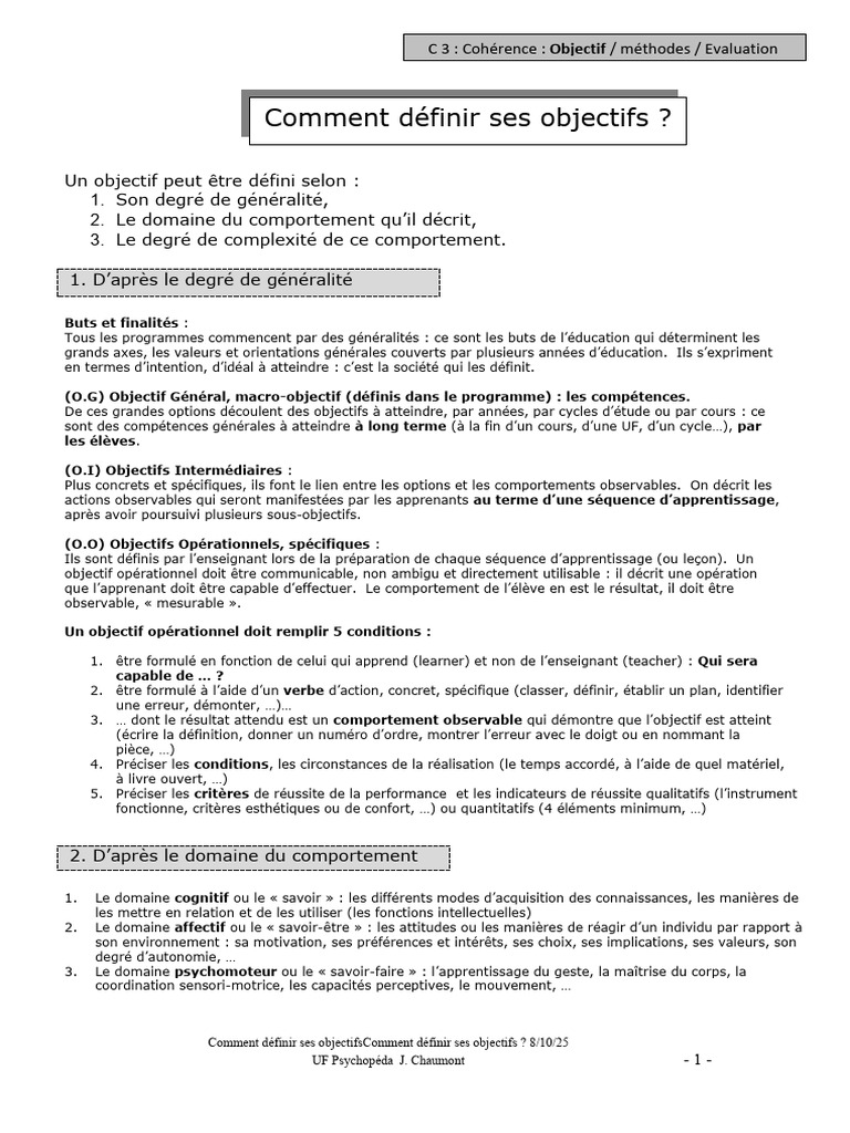 Définir des objectifs opérationnels | PDF | Apprentissage | Motivant