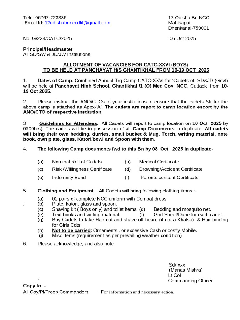 CATC-XXVI Boys Camp Details 2025 | PDF | Military Life | Youth ...
