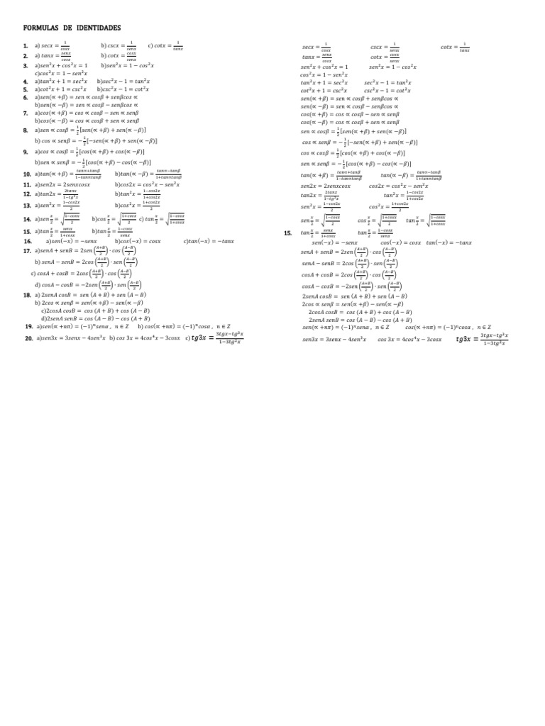 Trigonometric Identity Formulas | PDF | Chess | Chess Theory