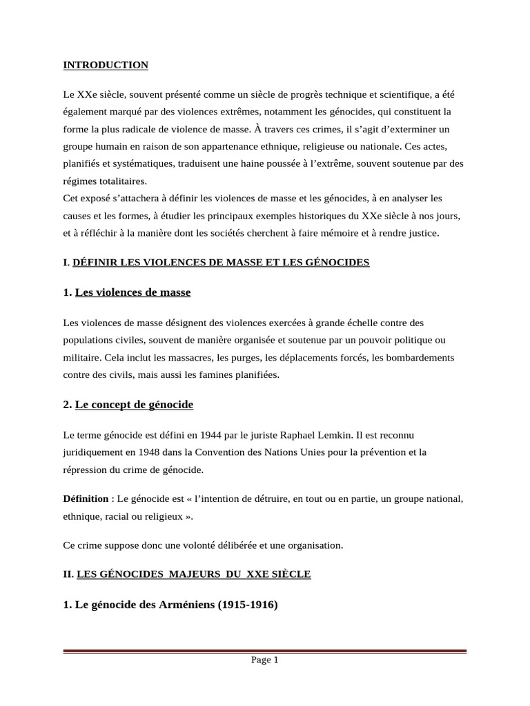 Violences de masse et génocides au XXe siècle | PDF | Génocides | L ...