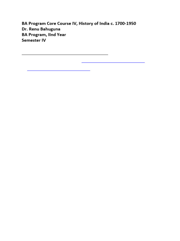 BA Program Core Course IV History of India C. 1700 1950 | PDF