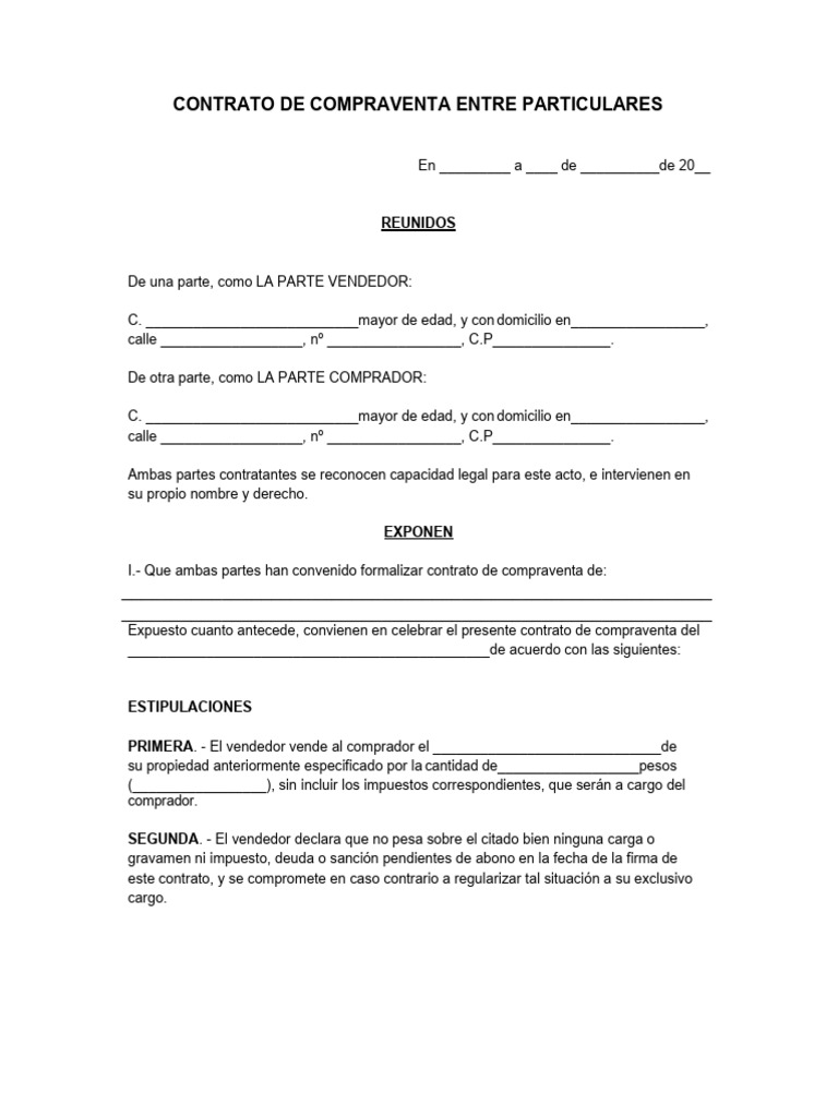 Contrato de Compraventa entre Particulares | PDF