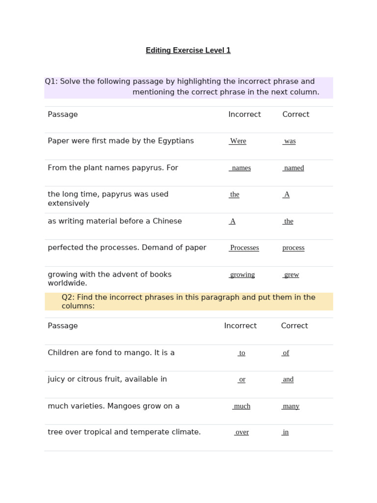 Editing Exercise Level 1 | PDF