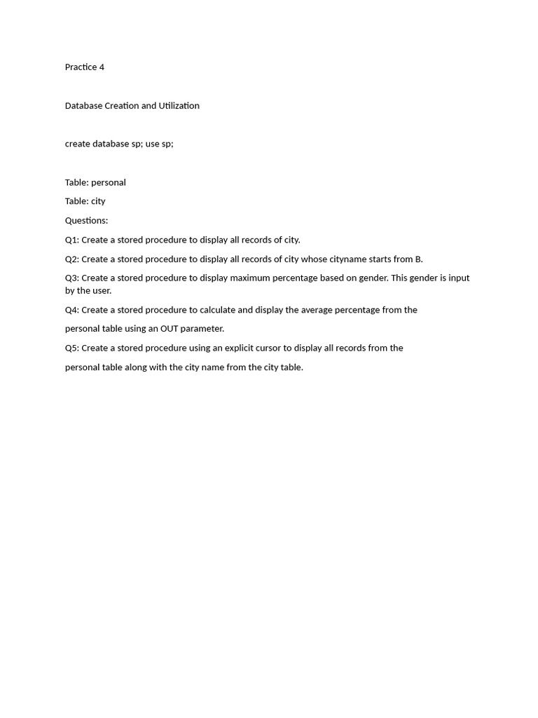 SQL Stored Procedures for Database Tasks | PDF