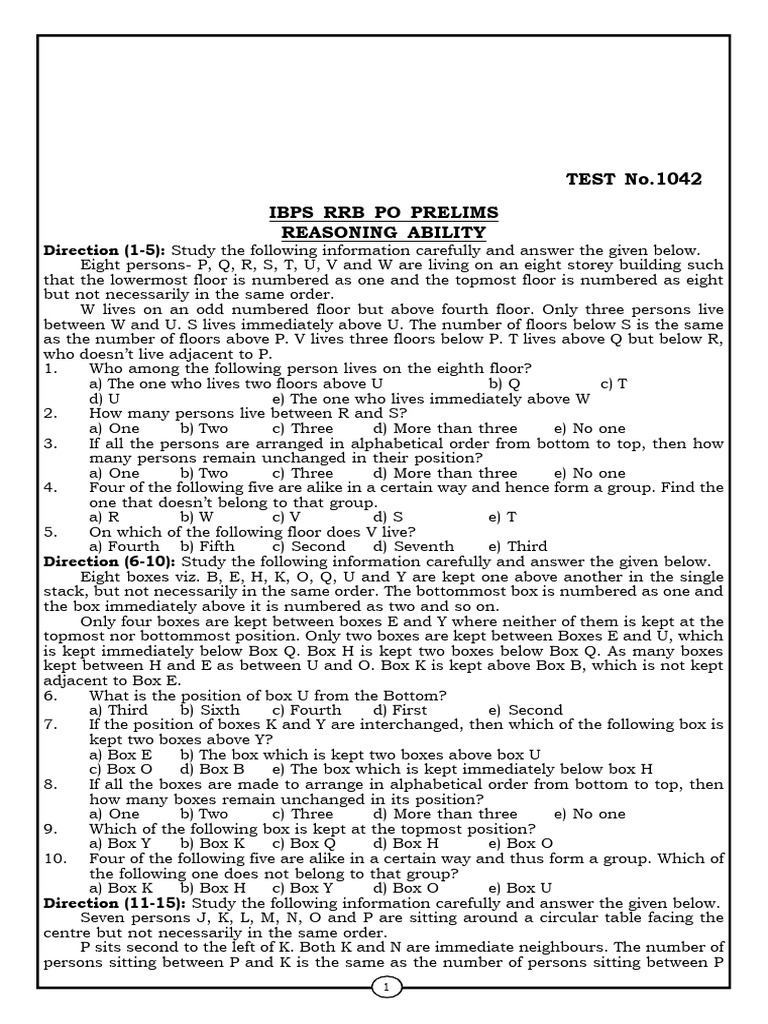 IBPS RRB PO Prelims Reasoning Ability | PDF | Speed | Length