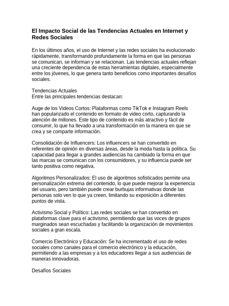 Impacto Social de Internet y Redes Sociales | PDF | Internet | Redes ...