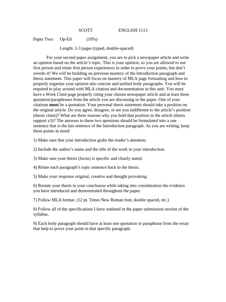 Op-Ed Assignment Guidelines for English 1113 | PDF