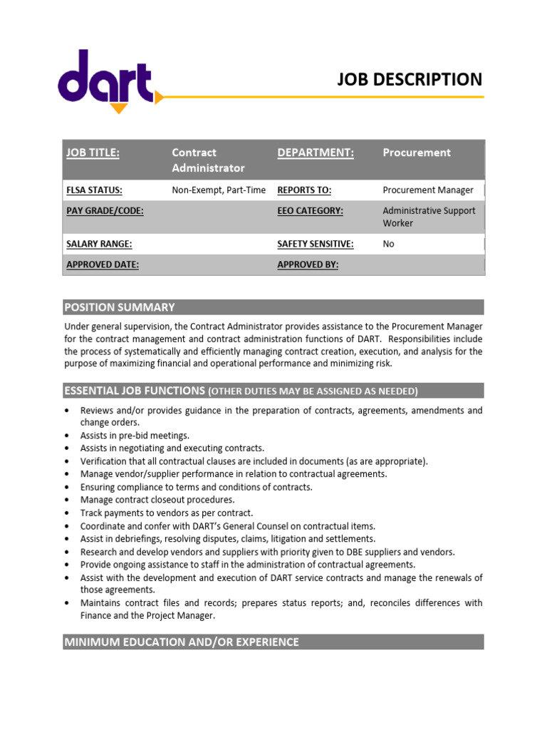 Picture of Contract Administrator Job Description | PDF | Procurement | Business