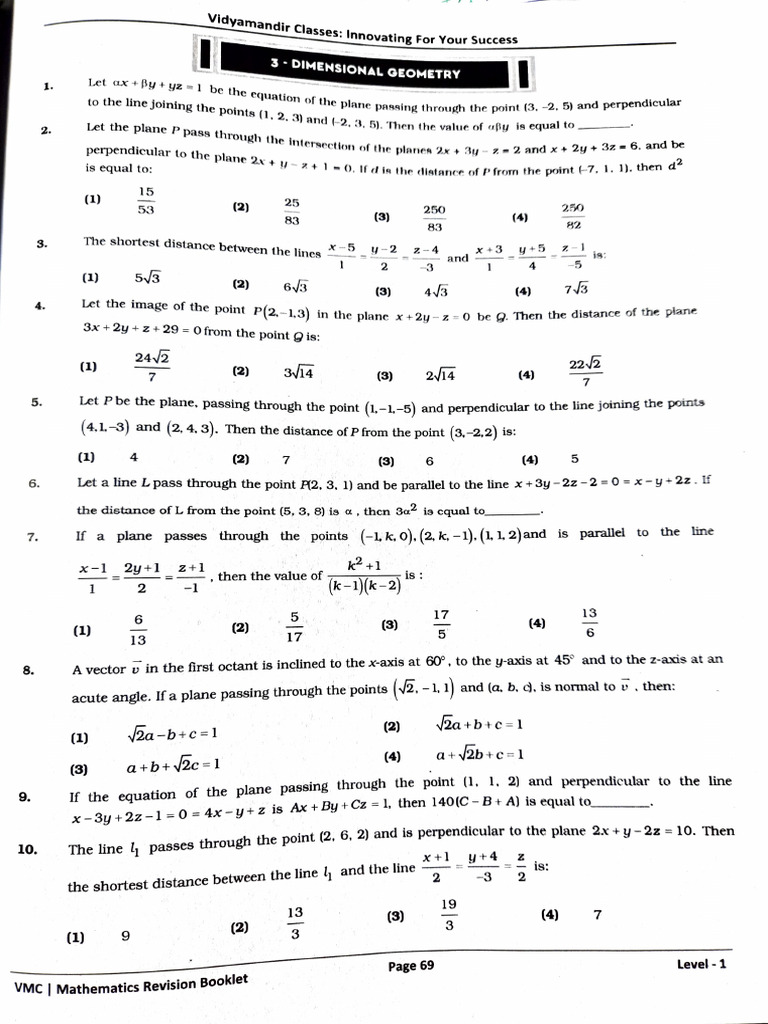 Vidyamandir Classes 3d Geometry Mathematics Module | PDF