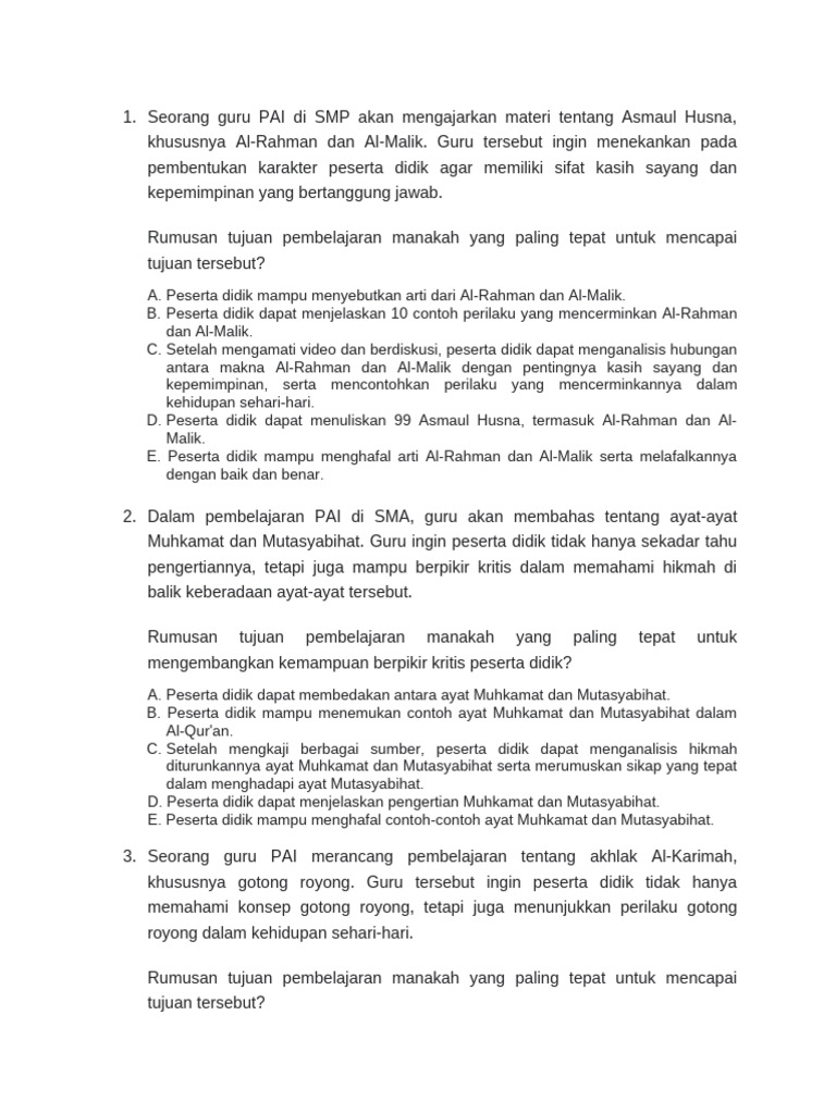 Soal Try Out PPG PAI 2025 | PDF