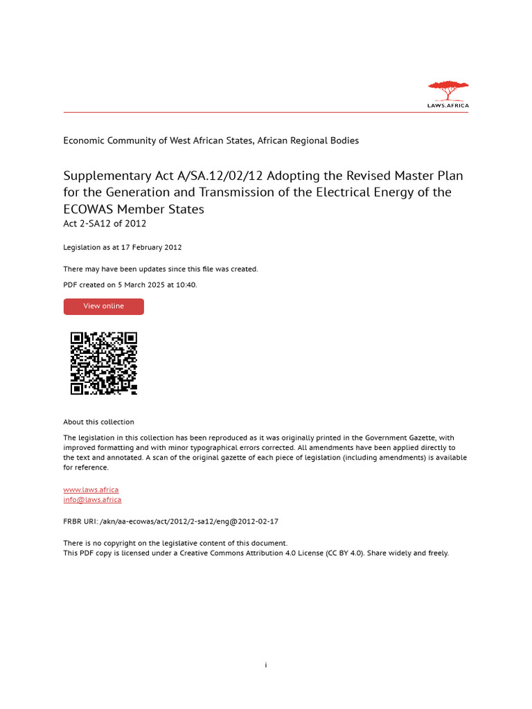 ECOWAS Electrical Energy Master Plan | PDF | Power Station | Power ...