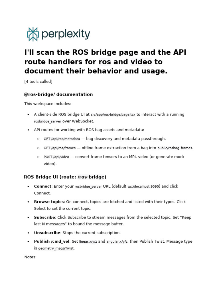 ROS Bridge API Documentation Guide | PDF | Metadata | Json
