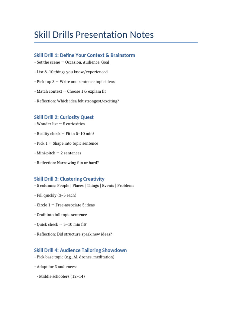 Skill Drills Presentation Notes | PDF
