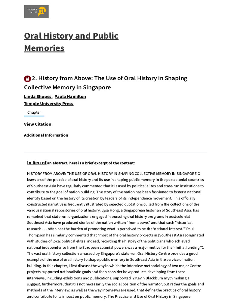 Oral History's Role in Singapore Memory | PDF | Oral History | Singapore
