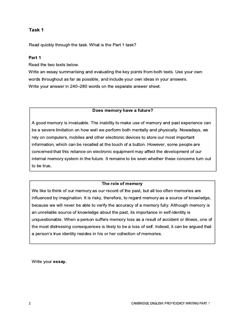 Memories CPE Part 1 Writing | PDF