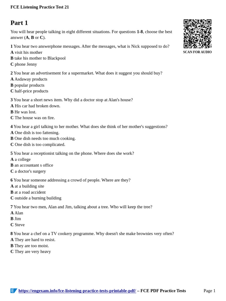 FCE Listening Practice Test 21 | PDF | Dieting | Foods