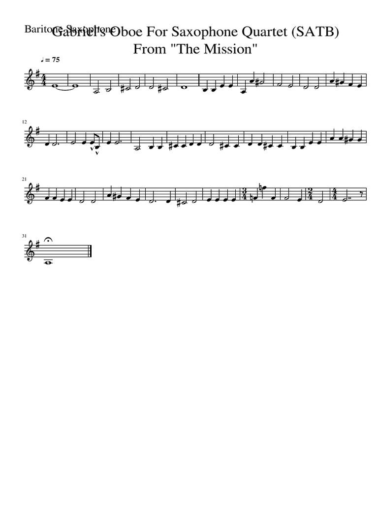 Gabriels Oboe For Sax Quartet Baritone Saxophone | PDF