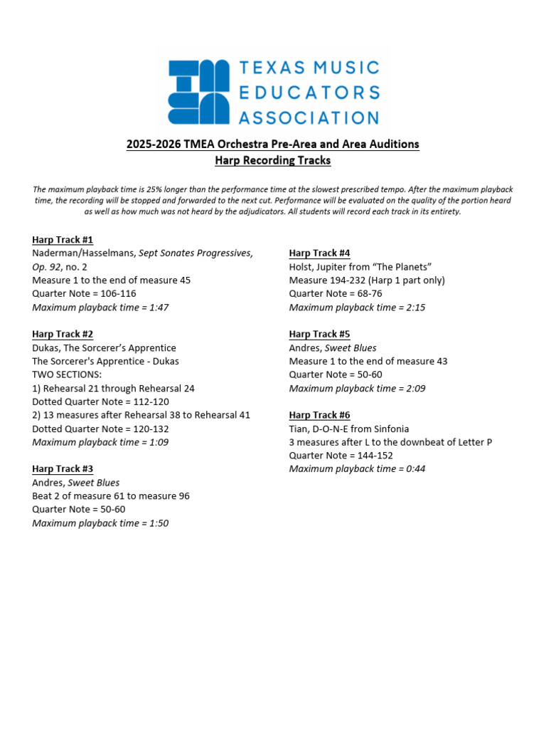 TMEA 2025-2026 Harp Audition Tracks | PDF | The Planets | Musical Forms