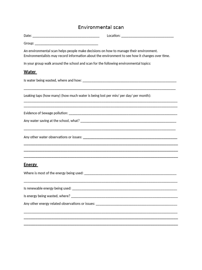 School Environmental Scan Checklist | PDF | Waste | Environmental Science