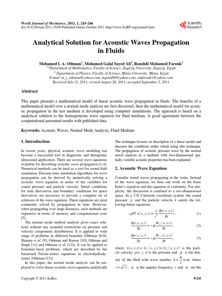 Analytical Solution For Acoustic Waves Propagation in Fluids | PDF ...